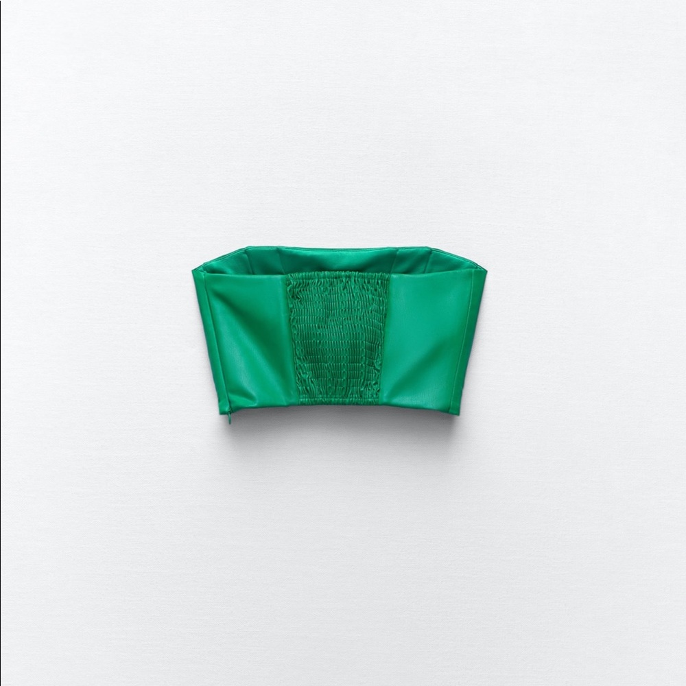 Zara Green Faux Leather Bustier Corset Crop Top - Picture 14 of 16